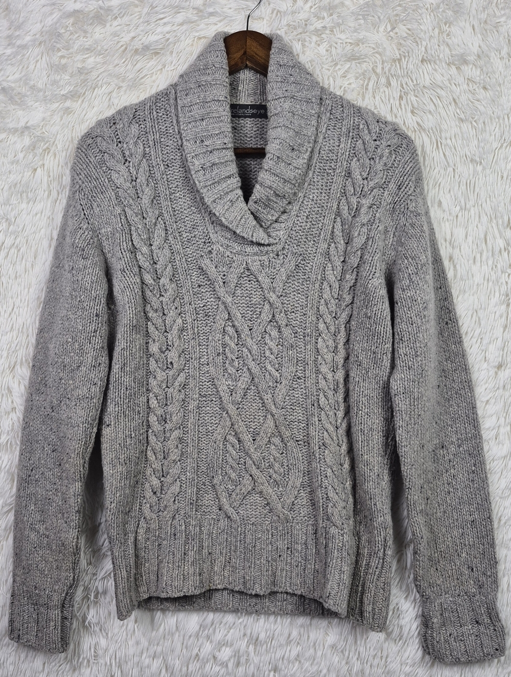 Irelandseye Aran Cable Knit Sweater Men's M Wool Blend‎ Gray Chunky Fisherman